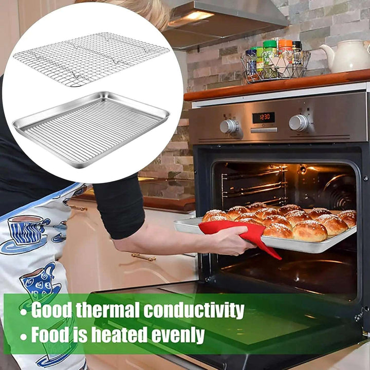 16 Inch Cookie Sheet and Cooling Rack Set Stainless Steel Professional Baking Pan Healthy Non-toxic Rustproof Bakeware Tools