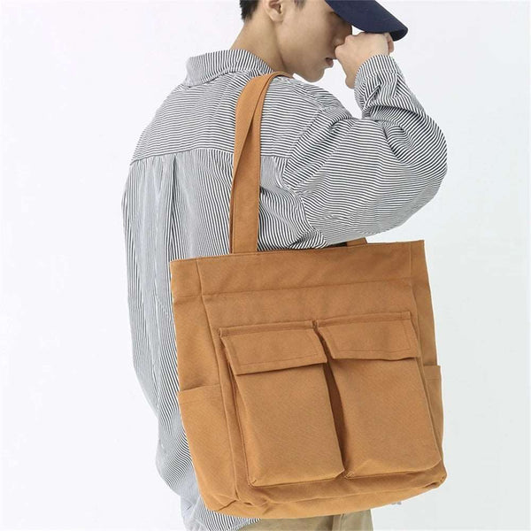 Women Tote Bag Vintage Casual Canvas Square Shoulder Bags Unisex Handbags Crossbody Bag Solid Man Large Capacity Shopping Bag