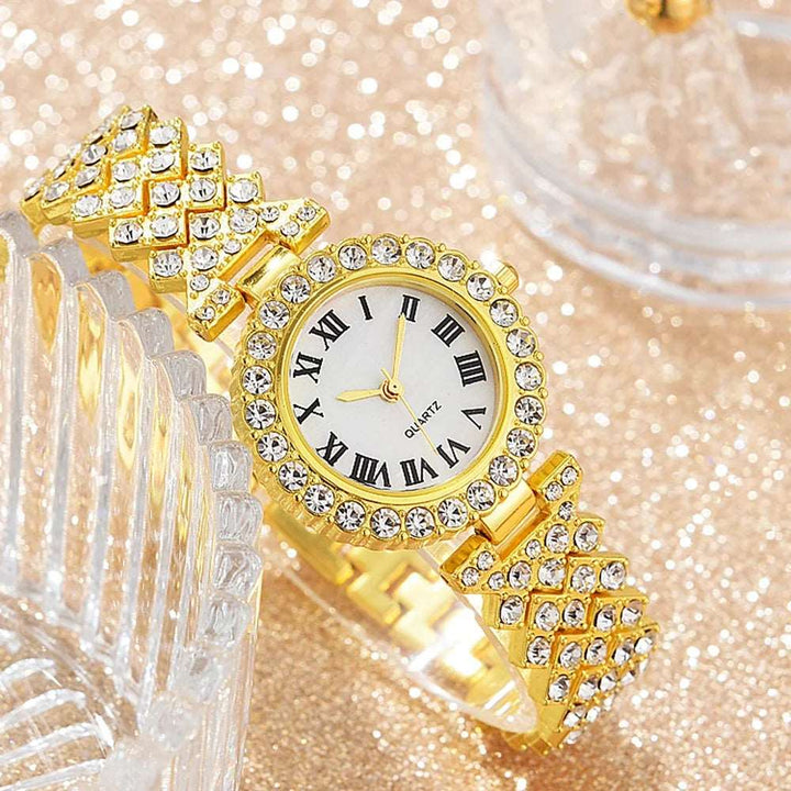 5PCS Set Luxury Watch Women Necklace Earrings Rhinestone Fashion Wristwatch Female Casual Ladies Watches Bracelet Clock