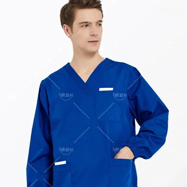 Medical Uniforms Men Scrub Top Long Sleeve Nursing Clothes V Neck Scrubs Cotton Doctor Costume Dentist Work Wear Vet Uniforms