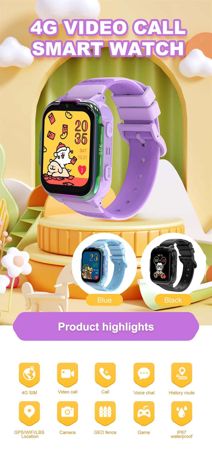 2024 4G Kids Smart Watch GPS History Location HD Video Call Camera SOS Waterproof  Smart Watch