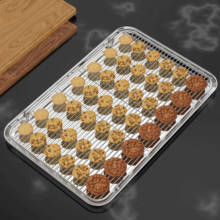 16 Inch Cookie Sheet and Cooling Rack Set Stainless Steel Professional Baking Pan Healthy Non-toxic Rustproof Bakeware Tools