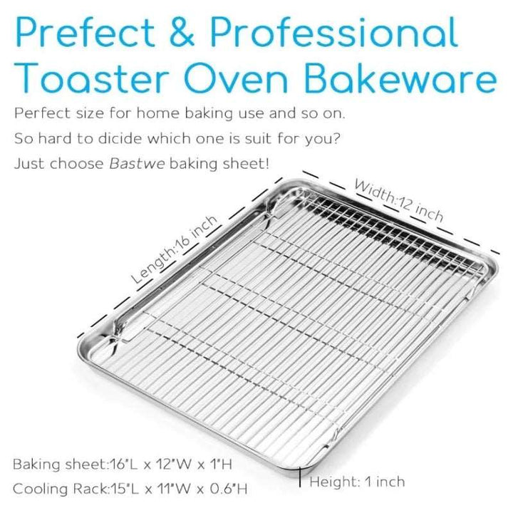 16 Inch Cookie Sheet and Cooling Rack Set Stainless Steel Professional Baking Pan Healthy Non-toxic Rustproof Bakeware Tools