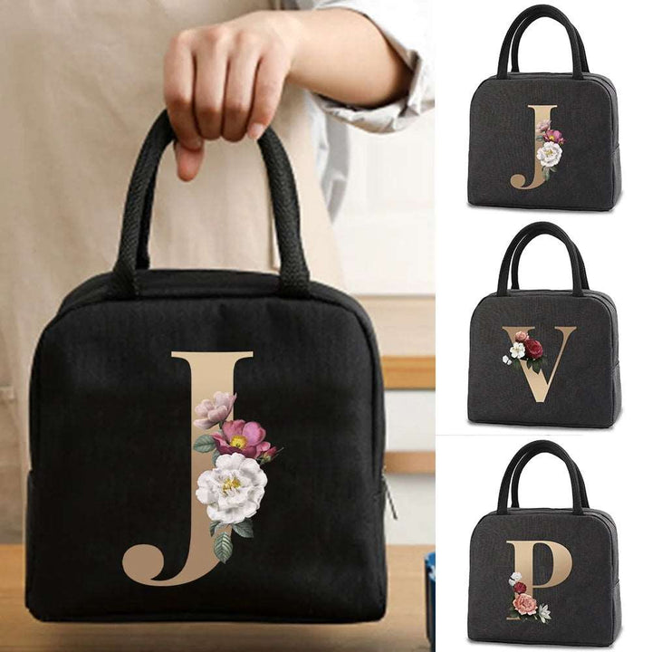 Lunch Bag Gold Letter Print Insulated Cold Picnic Carry Case Thermal Portable Lunch Box Bento Pouch Food Container Storage Bags