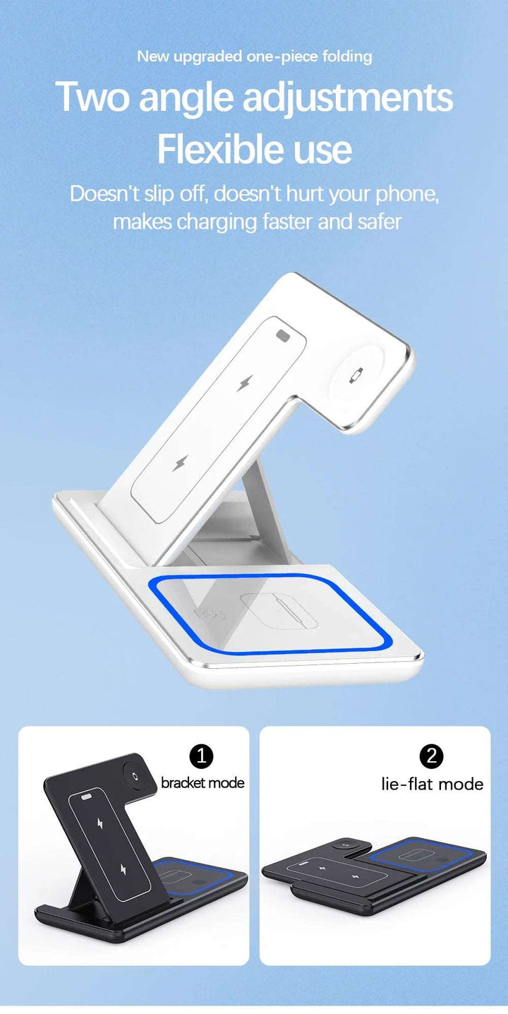 3 In 1 Wireless Charger Stand Pad Foldable 15W Fast Charging Dock Station For iPhone 15 14 13 12 Pro Max Apple Watch 8 7 Airpods