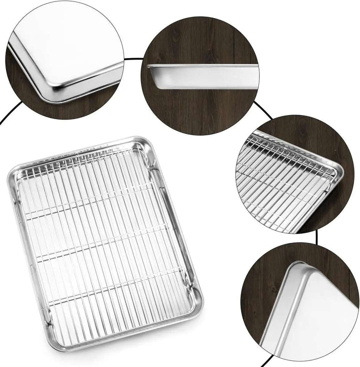 16 Inch Cookie Sheet and Cooling Rack Set Stainless Steel Professional Baking Pan Healthy Non-toxic Rustproof Bakeware Tools