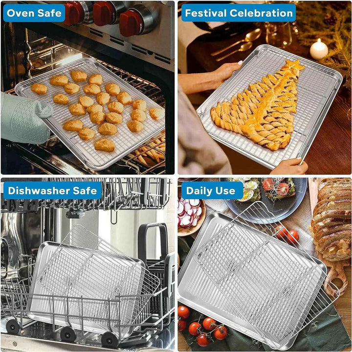 16 Inch Cookie Sheet and Cooling Rack Set Stainless Steel Professional Baking Pan Healthy Non-toxic Rustproof Bakeware Tools