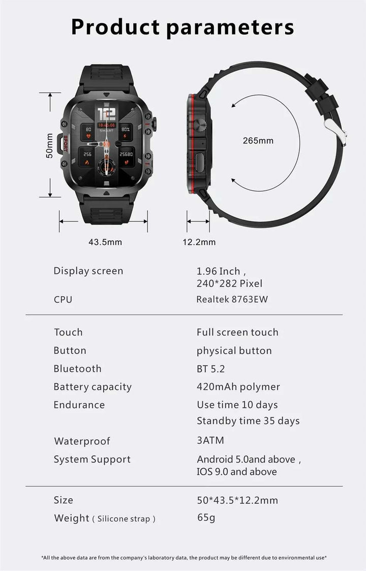 Fashion Smart Watch 1.96" Screen 420 MAh Bluetooth Call Voice Assistant Watch Sports Fitness 3TAM Waterproof Smartwatch For Men