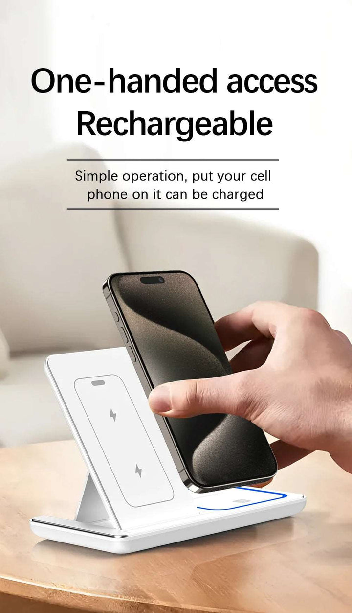 3 In 1 Wireless Charger Stand Pad Foldable 15W Fast Charging Dock Station For iPhone 15 14 13 12 Pro Max Apple Watch 8 7 Airpods