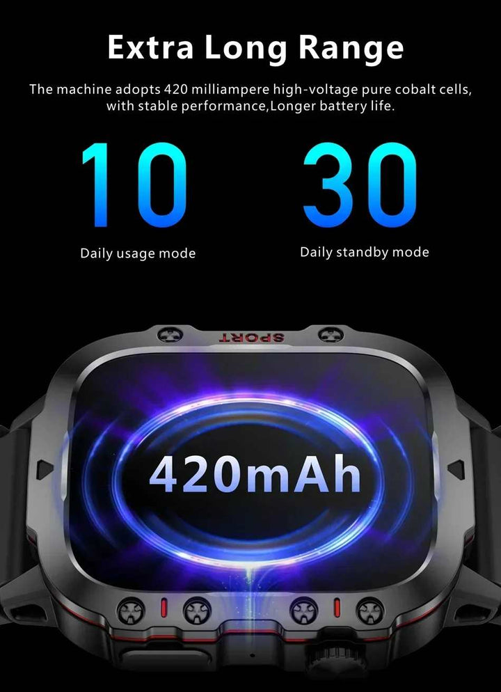 Fashion Smart Watch 1.96" Screen 420 MAh Bluetooth Call Voice Assistant Watch Sports Fitness 3TAM Waterproof Smartwatch For Men